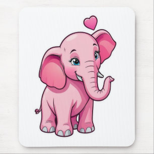 Cute Pink Baby Elephant With Love Mouse Mat