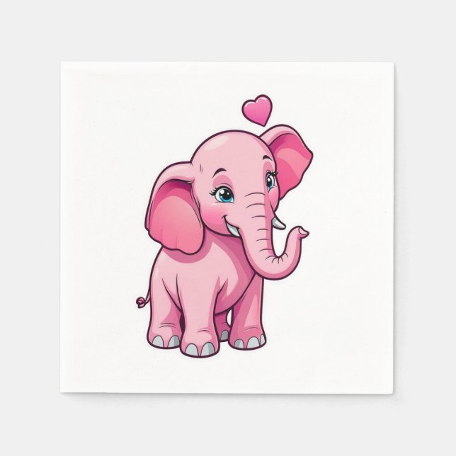 Cute Pink Baby Elephant With Love Napkin (Front)