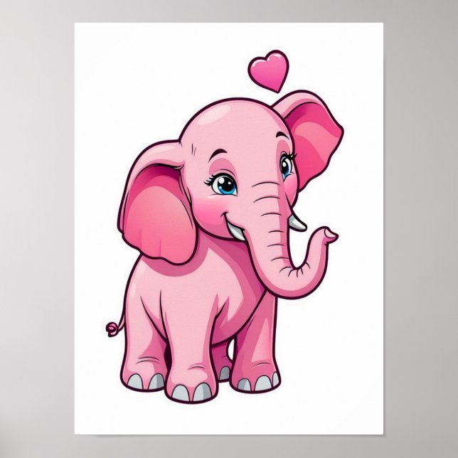 Cute Pink Baby Elephant With Love Poster (Front)