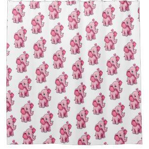 Cute Pink Baby Elephant With Love Shower Curtain
