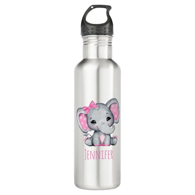 Cute Pink Baby Elephant with Polka Dot Ears 710 Ml Water Bottle (Front)