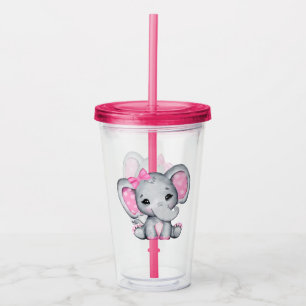 Cute Pink Baby Elephant with Polka Dot Ears Acrylic Tumbler