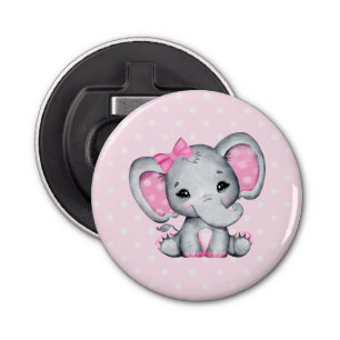 Cute Pink Baby Elephant with Polka Dot Ears Bottle Opener