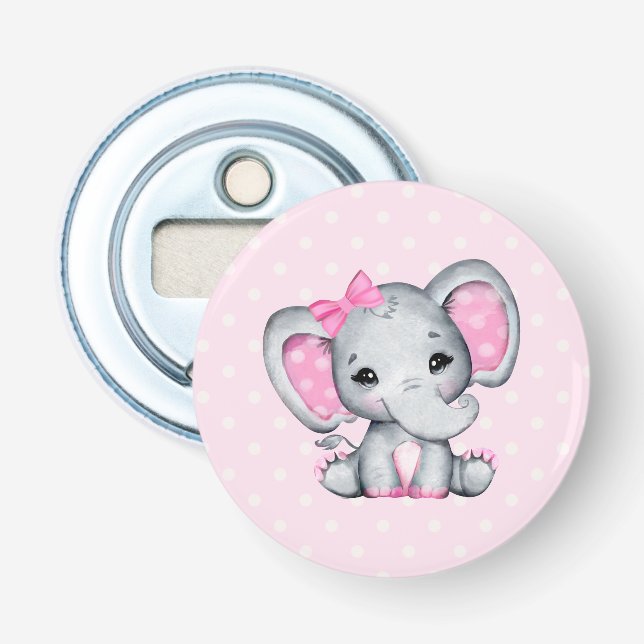Cute Pink Baby Elephant with Polka Dot Ears Bottle Opener (Front)