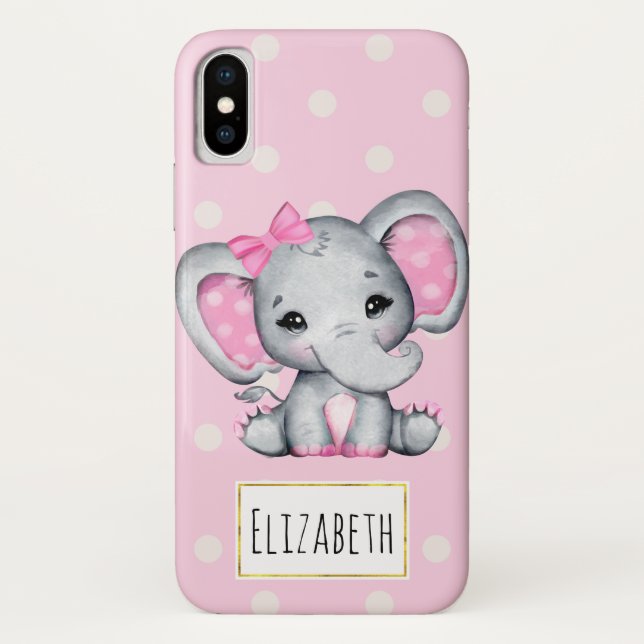 Cute Pink Baby Elephant with Polka Dot Ears Case-Mate iPhone Case (Back)