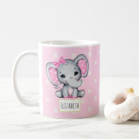 Cute Pink Baby Elephant with Polka Dot Ears