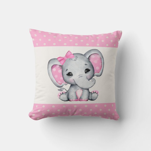 Cute Pink Baby Elephant with Polka Dot Ears Cushion (Front)