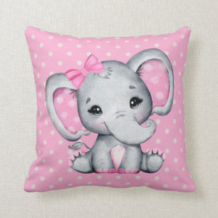 Cute Pink Baby Elephant with Polka Dot Ears Cushion