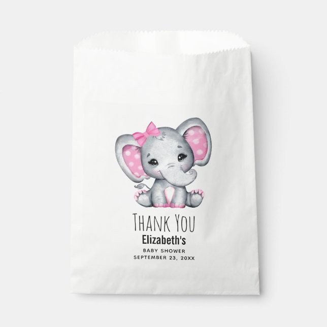 Cute Pink Baby Elephant with Polka Dot Ears Favour Bags (Front)