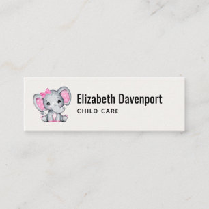 Cute Pink Baby Elephant with Polka Dot Ears Mini Business Card