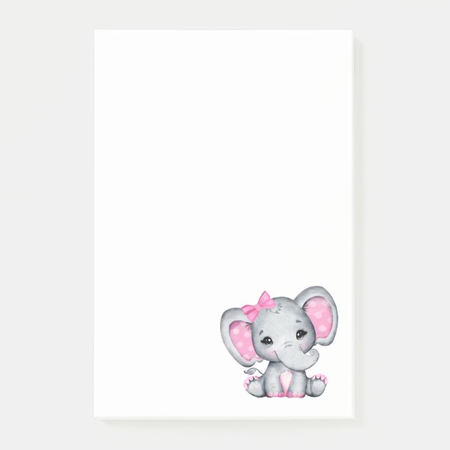 Cute Pink Baby Elephant with Polka Dot Ears Post-it Notes (Front)