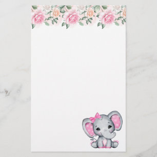 Cute Pink Baby Elephant with Polka Dot Ears Stationery