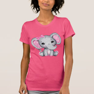 Cute Pink Baby Elephant with Polka Dot Ears T-Shirt