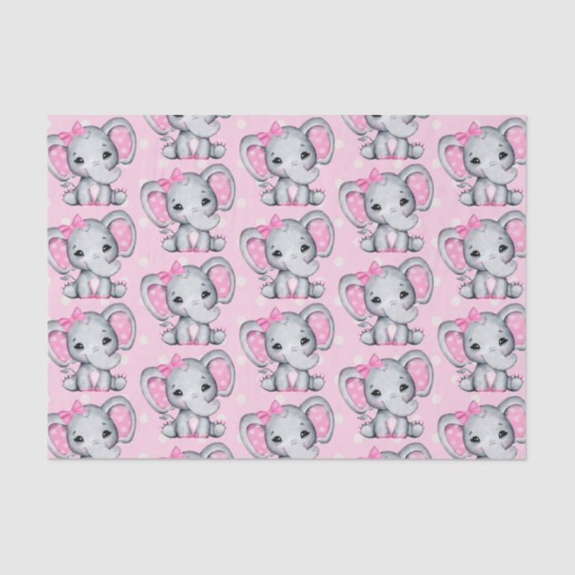 Cute Pink Baby Elephant with Polka Dot Ears Tissue Paper (Front)