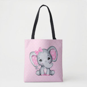 Cute Pink Baby Elephant with Polka Dot Ears Tote Bag