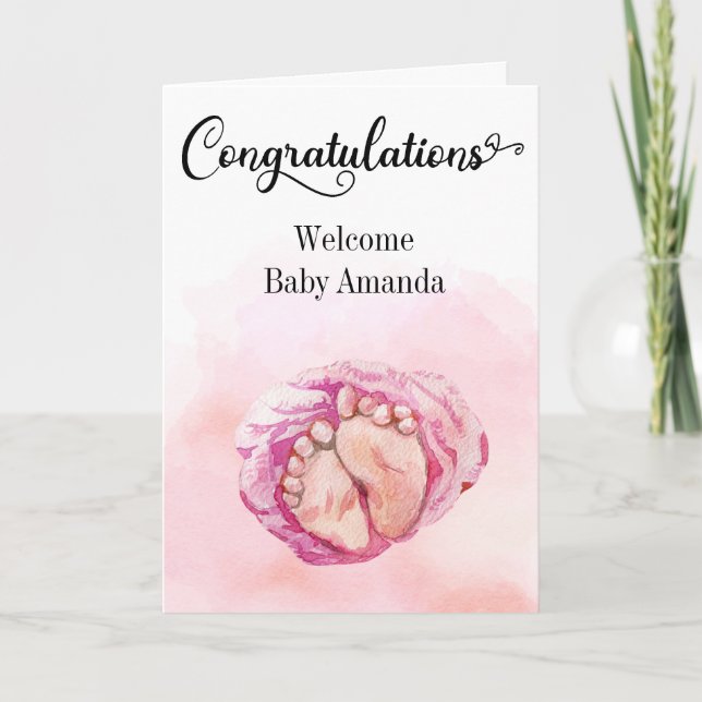 Cute Pink Baby Feet  Congratulations  Card (Front)