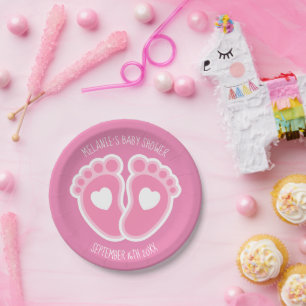 Cute Pink Baby Feet Custom Girl's Baby Shower Paper Plate