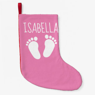 Cute pink baby feet fleece 1st Christmas stocking