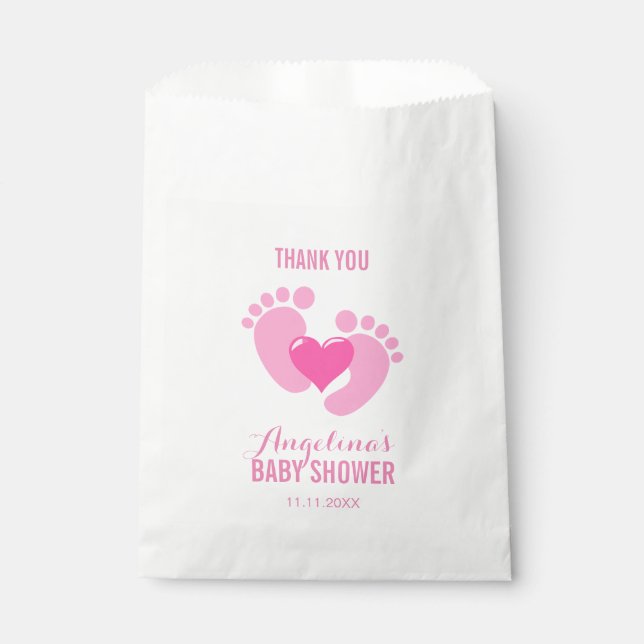 Cute Pink BABY FEET Heart Girl Baby Shower Favour Bags (Front)