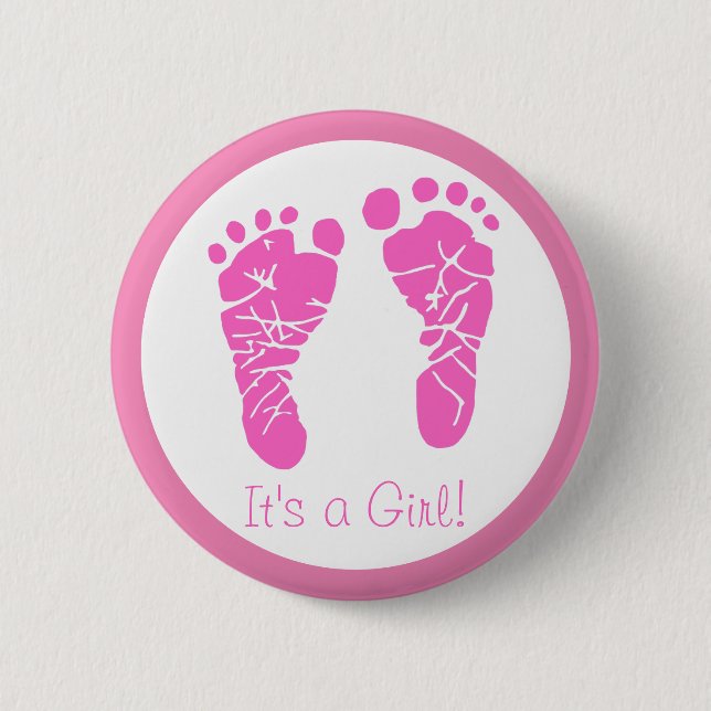 Cute Pink Baby Footprints Its a Girl Baby Shower 6 Cm Round Badge (Front)