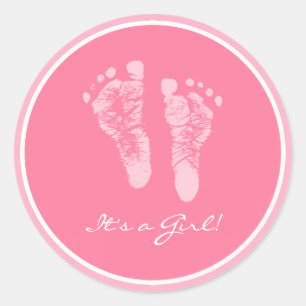 Cute Pink Baby Footprints Its a Girl Baby Shower Classic Round Sticker