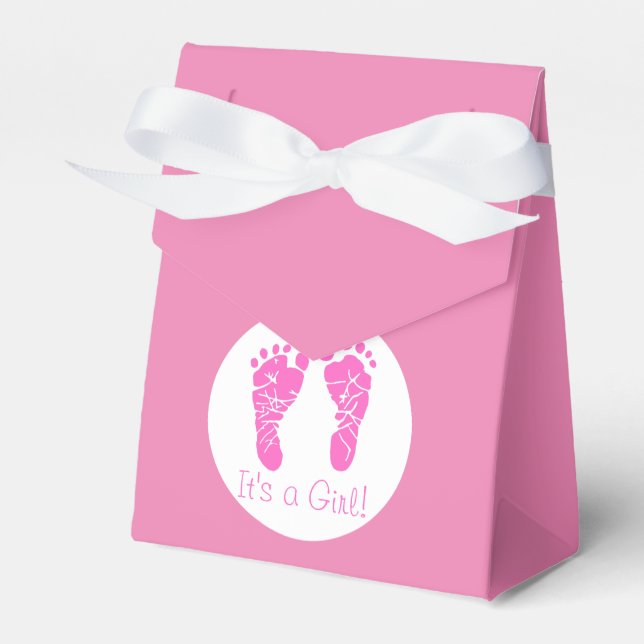 Cute Pink Baby Footprints Its a Girl Baby Shower  Favour Box (Front Side)