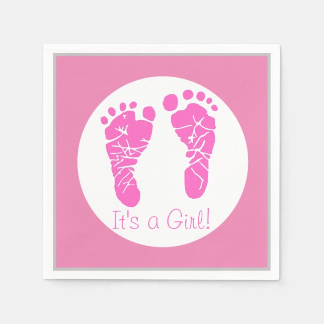 Cute Pink Baby Footprints Its a Girl Baby Shower Napkin (Front)