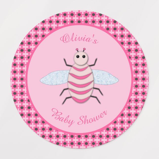 Cute Pink Baby Girl Bee Custom Baby Shower Favour (Design 1)