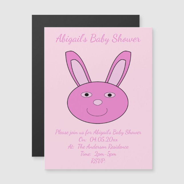 Cute Pink Baby Girl Bunny Face Spring Easter Magnetic Invitation (Front/Back)