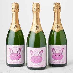 Cute Pink Baby Girl Bunny Face Spring Easter Sparkling Wine Label