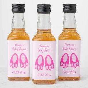 Cute Pink Baby Girl Bunny Feet Easter Baby Shower Liquor Bottle Label