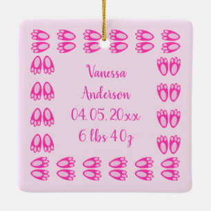 Cute Pink Baby Girl Bunny Feet Easter Custom Ceramic Ornament