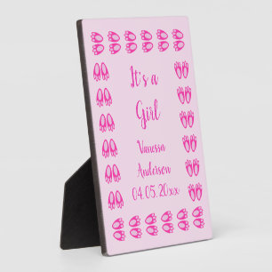 Cute Pink Baby Girl Bunny Feet Easter New Baby Plaque