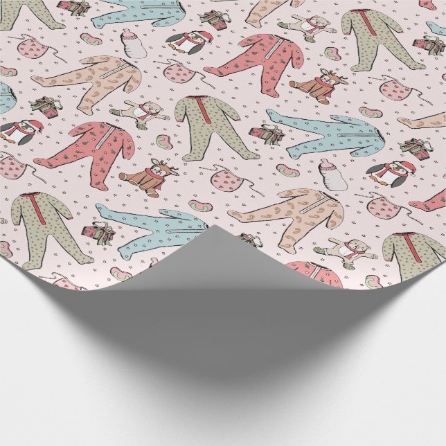 Cute Pink Baby Girl Christmas Wrapping Paper (Corner)