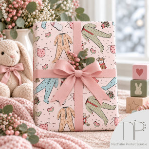 Cute Pink Baby Girl Christmas Wrapping Paper