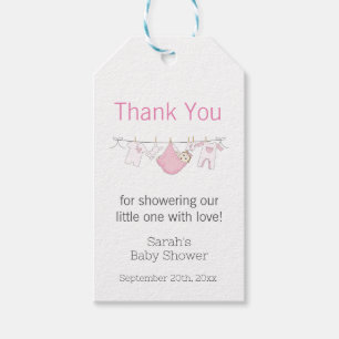 Cute Pink Baby Girl Clothesline Thank You  Gift Tags