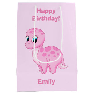 Cute Pink Baby Girl Dinosaur Medium Gift Bag
