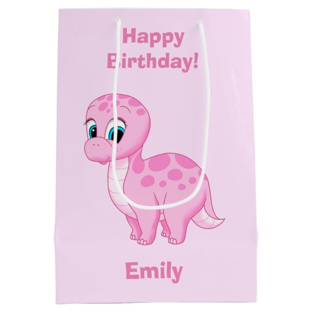 Cute Pink Baby Girl Dinosaur Medium Gift Bag (Back)