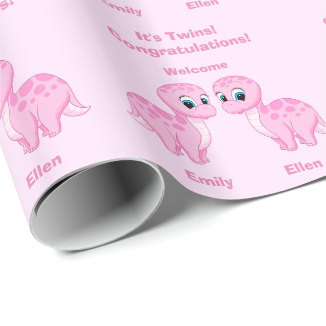 Cute Pink Baby Girl Dinosaur Wrapping Paper (Roll Corner)