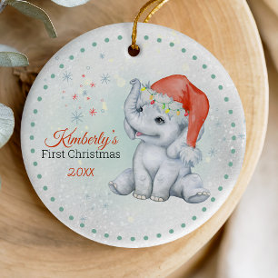 Cute Pink Baby Girl First Christmas Elephant Ceramic Tree Decoration