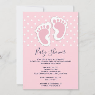 Cute Pink baby Girl Footprints Baby Shower Invitation