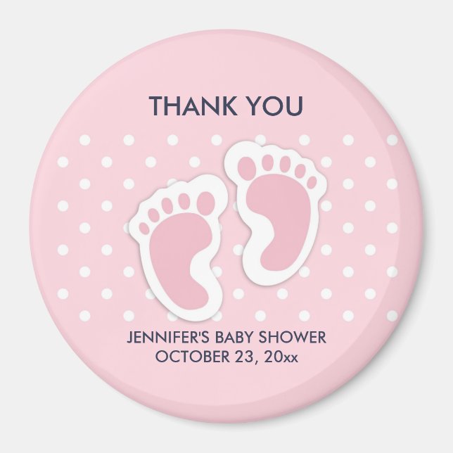 Cute Pink baby Girl Footprints Baby Shower Magnet (Front)