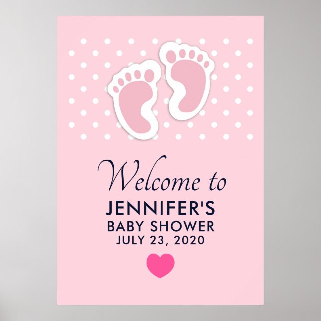 Cute Pink baby Girl Footprints Baby Shower Poster (Front)