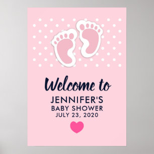Cute Pink baby Girl Footprints Baby Shower Poster