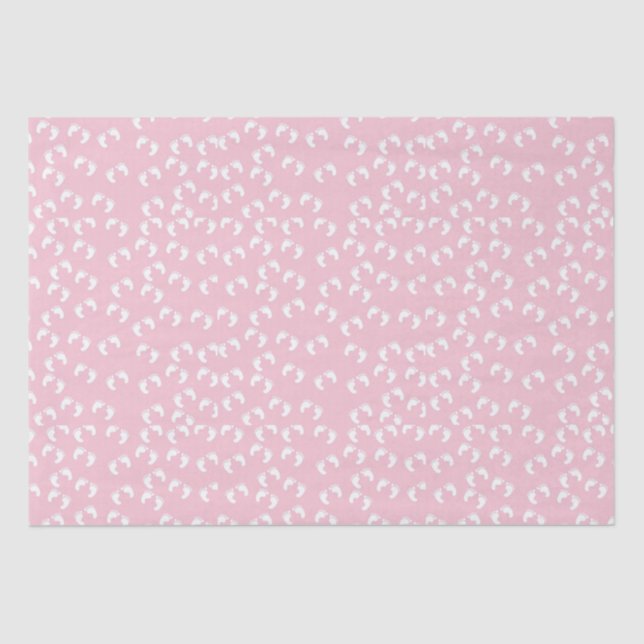 Cute Pink Baby Girl FootPrints Baby Shower  Tissue Paper (Front)