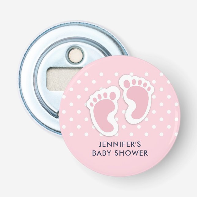 Cute Pink Baby Girl Footprints Bottle Opener (Front)