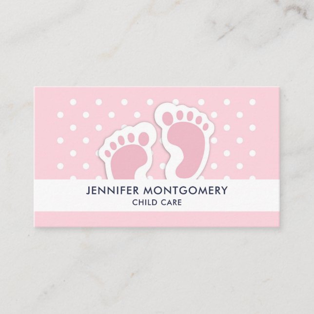 Cute Pink baby Girl Footprints Business Card (Front)