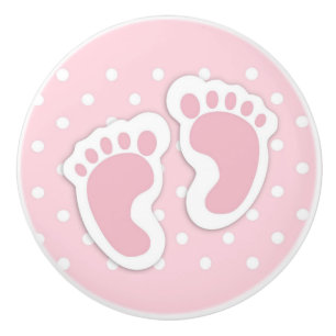 Cute Pink Baby Girl Footprints Ceramic Knob