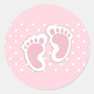 Cute Pink Baby Girl Footprints Classic Round Sticker