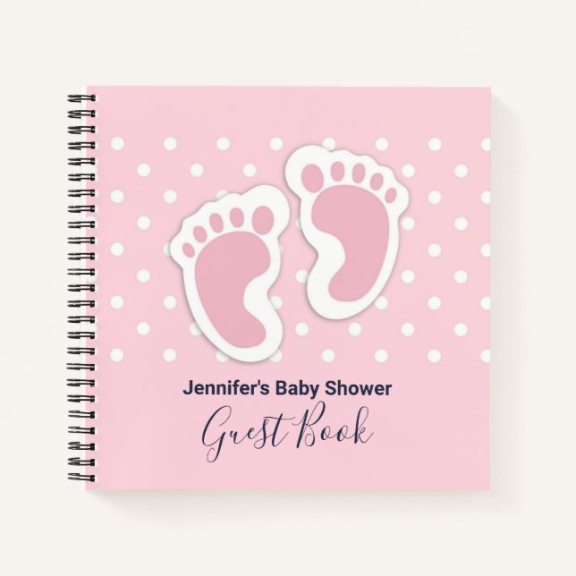 Cute Pink Baby Girl Footprints Guest Book (Front)